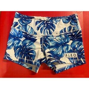 FLEO Athletic Shorts Womens Size M Polyester/Spandex Blue Floral 3” Inseam